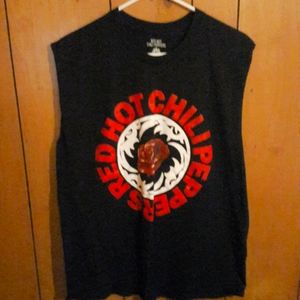 A Red Hot Chili Peppers short sleeve t with the sleeves cut out of it